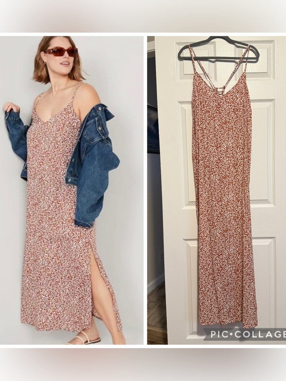 NWT OLD NAVY Tie Back Maxi Slip Dress Brown White Relaxed Minimalist Size XXL Ta